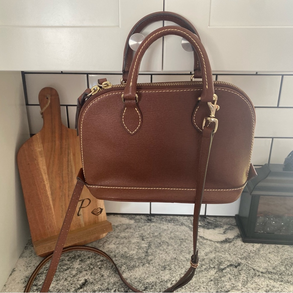 Dooney & Bourke Kirby Bitsy Bag Brown Leather Satchel Crossbody - Picture 6 of 9